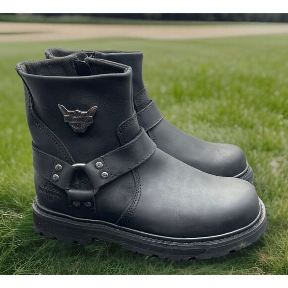 Harley Davidson Rambert HD Black Leather Motorcycle Boots Mens Size 8 Fast Ship
